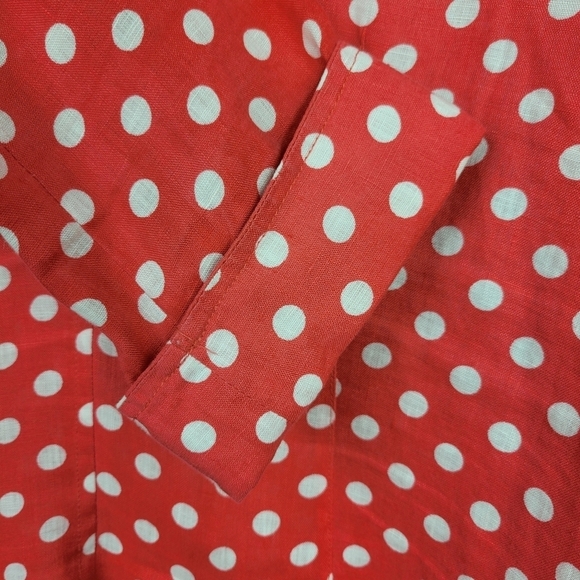 Talbots Retro Red and White Polka Dot Linen Button Down Blouse Linen Blazer 12 - Picture 7 of 8